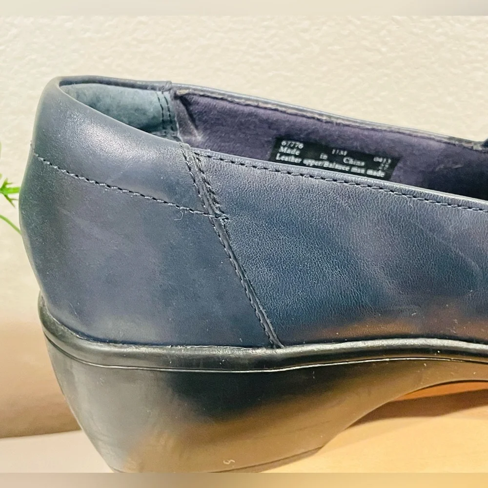 Clarks “May Marigold” Navy Banded Studded Genuine Leather Slip On Loafers